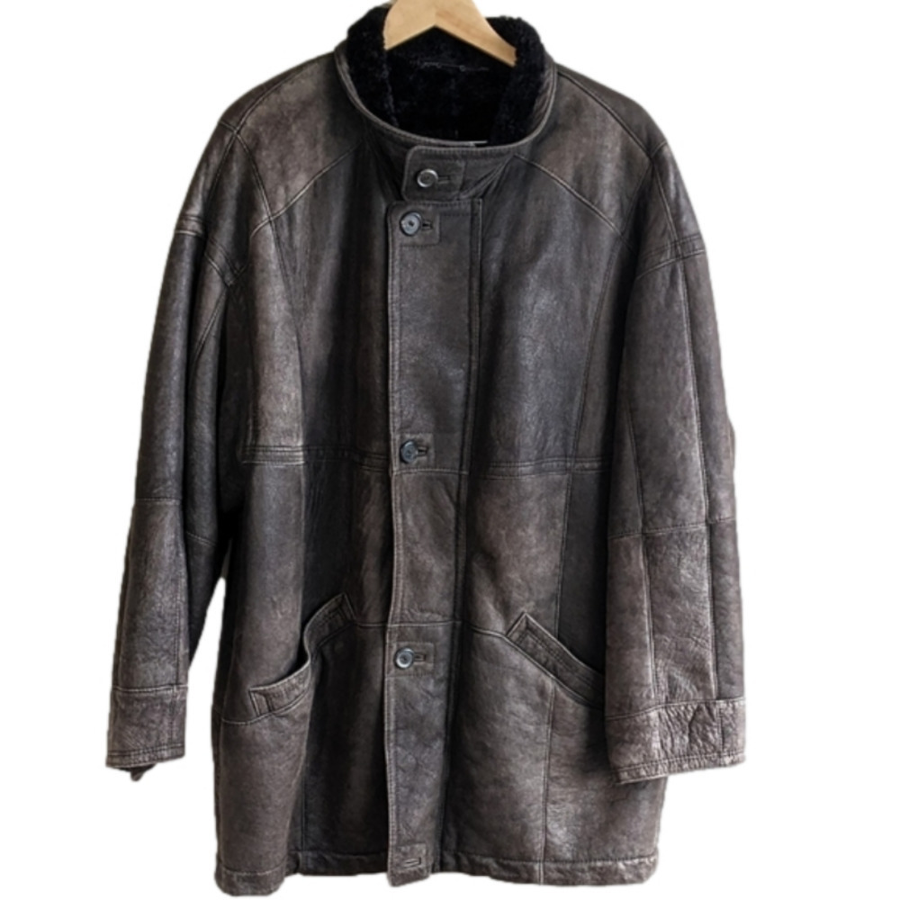 Vintage Werner Christ leather lambskin shearling coat L
